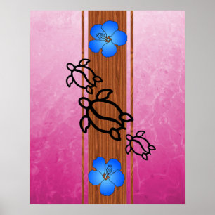 Retro Honu Surfboard Poster