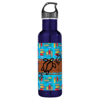 Retro Honu Surfboard Stainless Steel Water Bottle by BailOutIsland at Zazzle