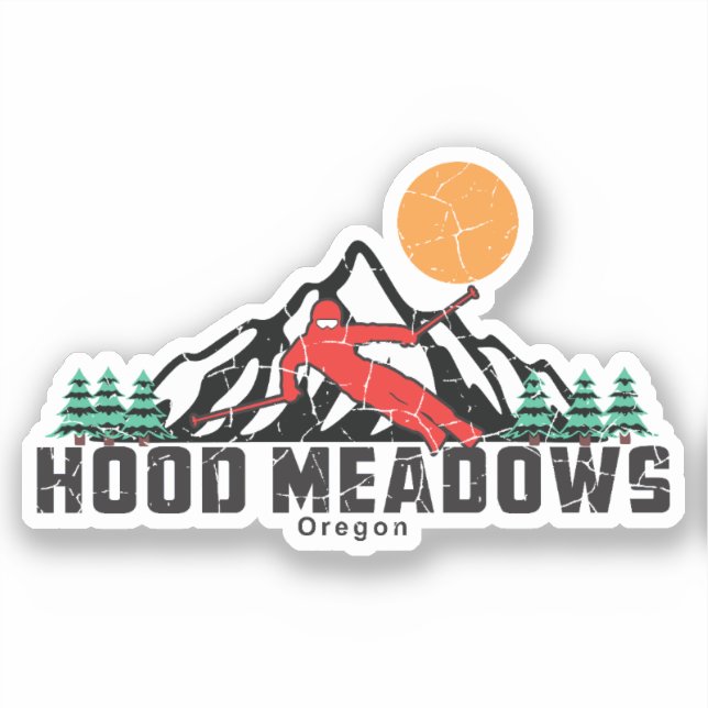 Retro Hood Meadows Ski Sticker (Front)
