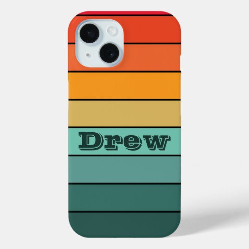 Retro Horizontal Stripes Colored Line Pattern Name iPhone 15 Case