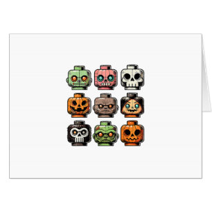 Retro Horror Bricks Head Scary Halloween Mask Card