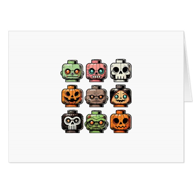Retro Horror Bricks Head Scary Halloween Mask Card (Front Horizontal)