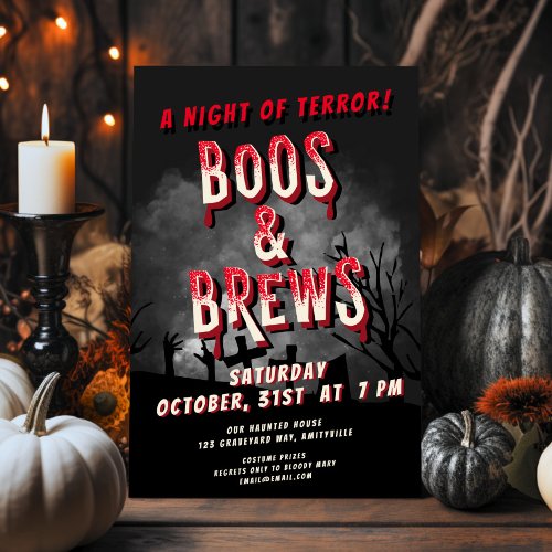 Retro Horror Movie Boos  Brews Halloween Party Holiday Card