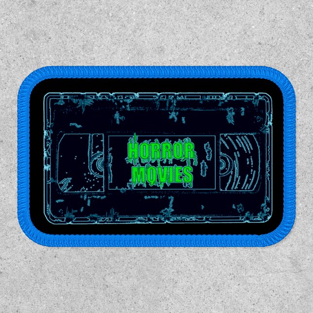 Retro Horror Movies VHS Tape Design Blue Patch (Front)
