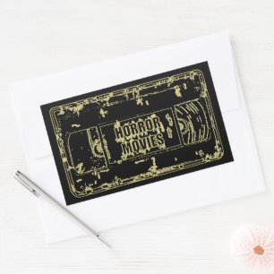 Retro Horror Movies VHS Tape Design Gold Rectangular Sticker