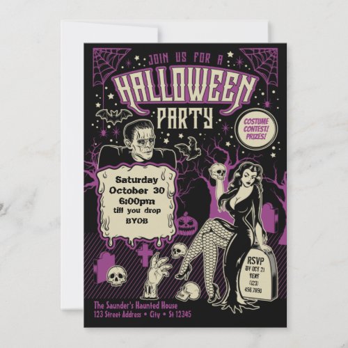 Retro Horror Pin Up Halloween Costume Party Invita Invitation