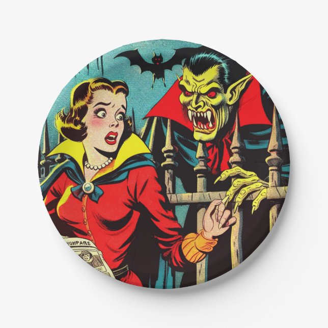 Retro Horror Vampire Comics Paper Plates (Front)