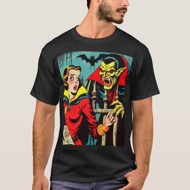 Retro Horror Vampire Comics T-Shirt (Front)