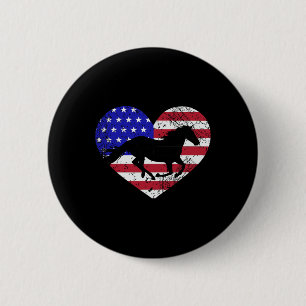 Retro Horse American Flag Heart 4th Of July Usa Pa Button