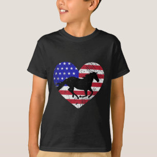 Retro Horse American Flag Heart 4th Of July Usa Pa T-Shirt