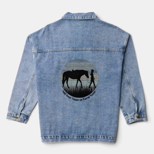 Retro Horse Dusty Blue and Girl Cut Out  Denim Jacket
