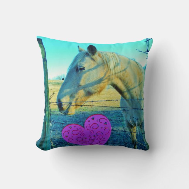 Retro Horse Pink Heart Throw Pillow (Front)