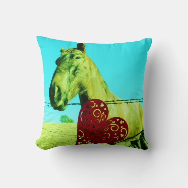 Retro Horse Valentine Heart Throw Pillow (Front)