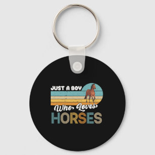 Retro Horseback Riding Lover Just A Boy Who Loves Keychain