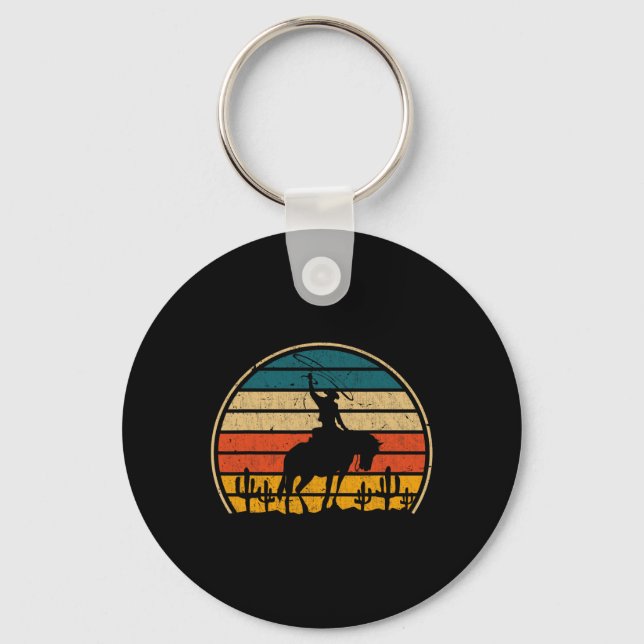 Retro Horseback Riding Rodeo Western Country Cowbo Keychain (Front)