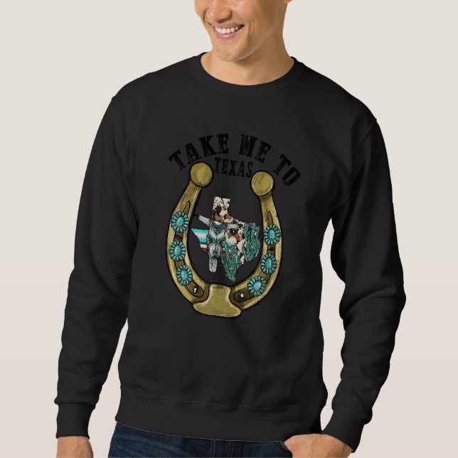 Retro Horseshoe Gemstone Take Me To Texas Bull Sku Sweatshirt (Front)