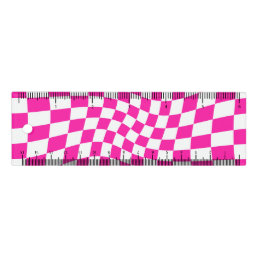 Retro Hot Deep Pink Warped Check Checkered   Ruler