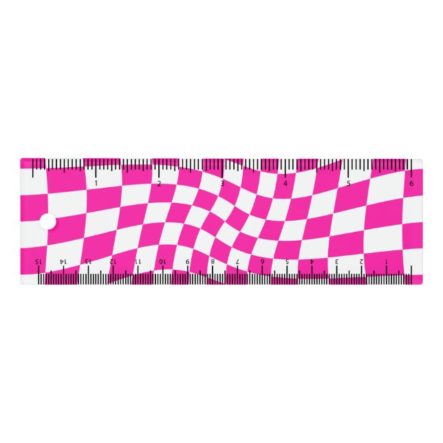 Retro Hot Deep Pink Warped Check Checkered   Ruler (Front)