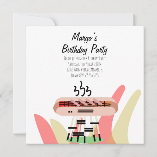 Retro Hot Dog Cookout Party Birthday Invitation