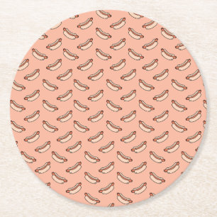 Retro Hot Dog Seamless Pattern Round Paper Coaster