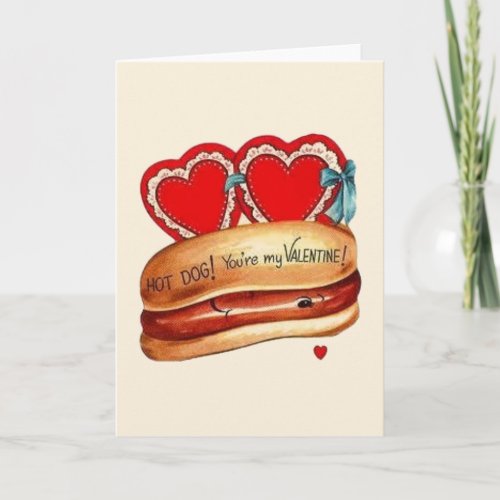 Retro Hot Dog Valentines Day Greeting Card