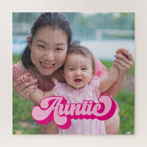 Retro Hot Pink Auntie Photo Jigsaw Puzzle