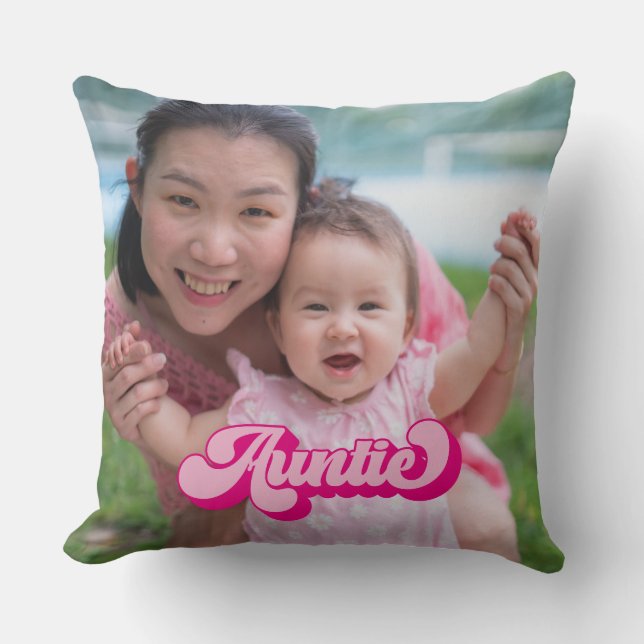 Retro Hot Pink Auntie Photo Throw Pillow (Front)