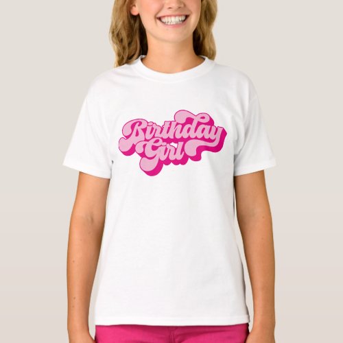Retro Hot Pink Birthday Girl T_Shirt