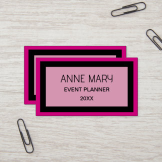 Retro Hot Pink Black Custom Color Wedding Business Card