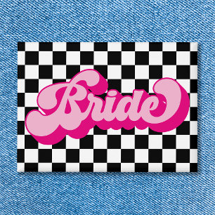 Retro Hot Pink Bride Bachelorette Party Button