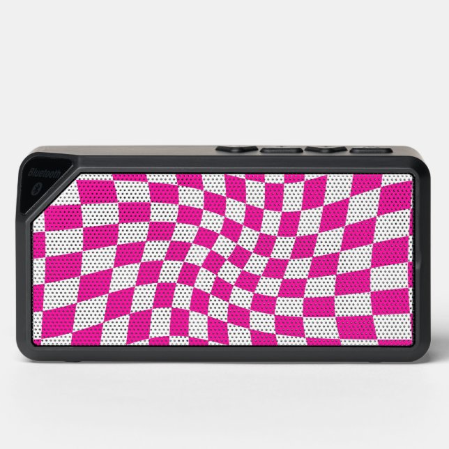 Retro Hot Pink Checked Warped Checkered  Bluetooth Speaker (Front)