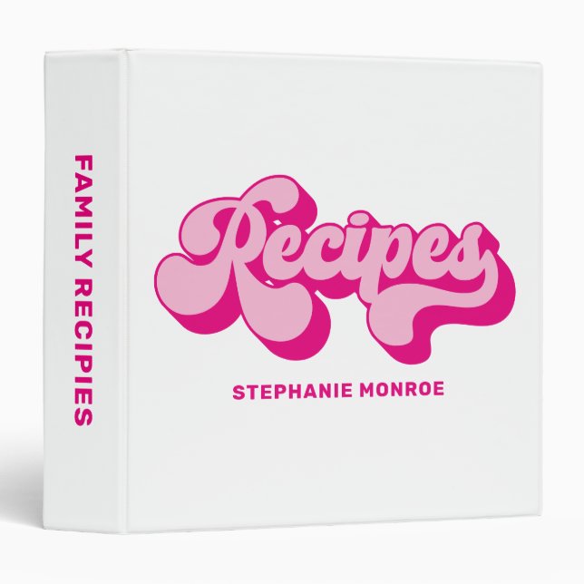 Retro Hot Pink Family Recipes 3 Ring Binder (Front/Spine)
