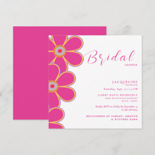 Retro Hot Pink Floral Square Bridal Shower  Invitation