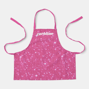 Retro Hot Pink Glitter Sparkle Personalized Name Apron