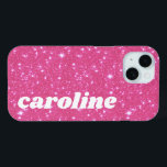Retro Hot Pink Glitter Sparkle Personalized Name iPhone 15 Case<br><div class="desc">Retro Hot Pink Glitter Sparkle Personalized Name iPhone 15 Case</div>