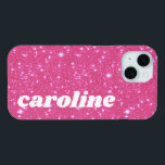 Retro Hot Pink Glitter Sparkle Personalized Name iPhone 15 Case<br><div class="desc">Retro Hot Pink Glitter Sparkle Personalized Name iPhone 15 Case</div>