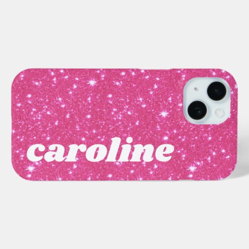 Retro Hot Pink Glitter Sparkle Personalized Name iPhone 15 Case