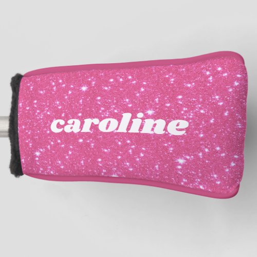 Retro Hot Pink Glitter Sparkle Personalized Name Golf Head Cover