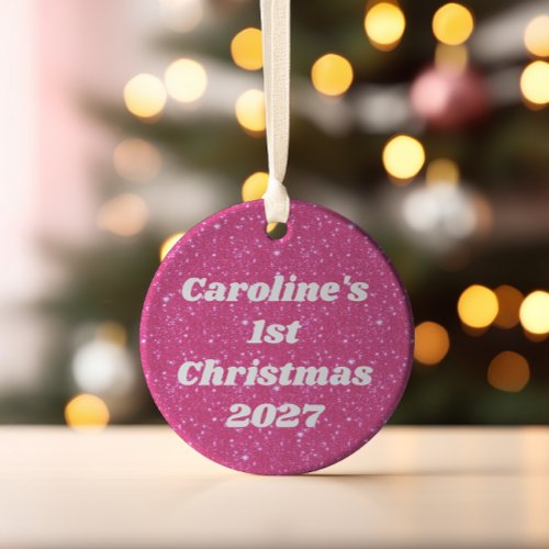 Retro Hot Pink Glitter Sparkle y2k Personalized Ceramic Ornament