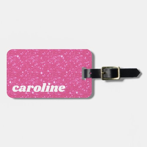 Retro Hot Pink Glitter Sparkle y2k Personalized Luggage Tag