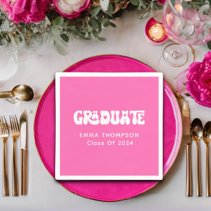 Retro Hot Pink Graduate Class Of 2024 Napkins