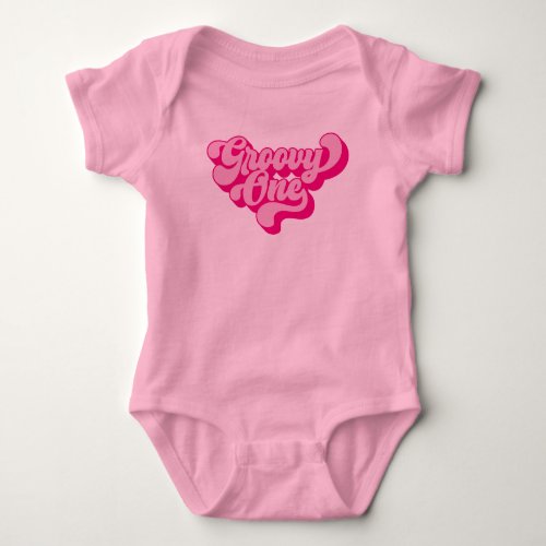 Retro Hot Pink Groovy One Baby Bodysuit