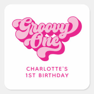 Retro Hot Pink Groovy One Square Sticker