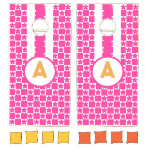 Retro Hot Pink Monogram Cornhole Set