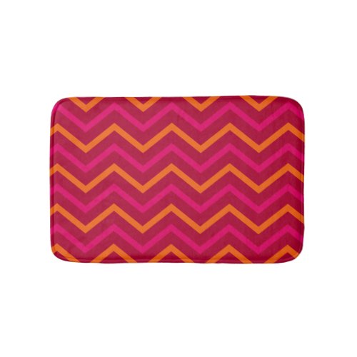 Retro Hot Pink Red Orange Chevron Zig Zag Pattern Bath Mat