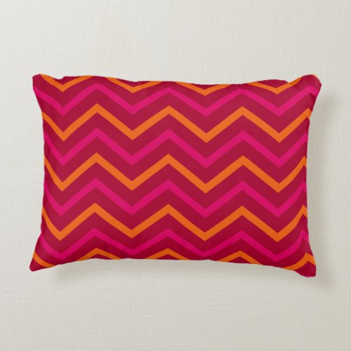 Retro Hot Pink Red Orange Chevron Zig Zag Pattern Decorative Pillow