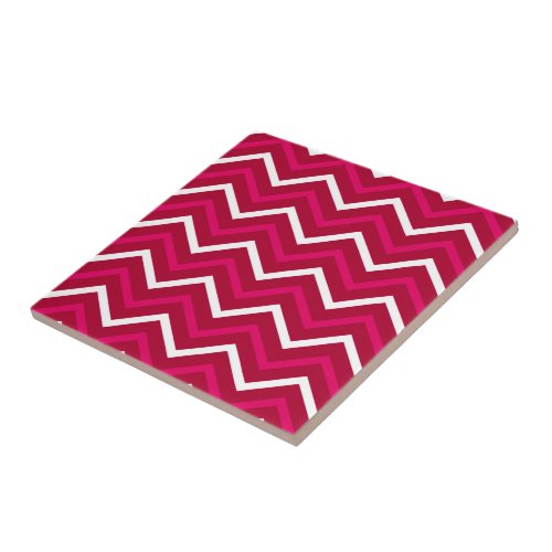 Retro Hot Pink Red White Chevron Pattern ZigZag Ceramic Tile