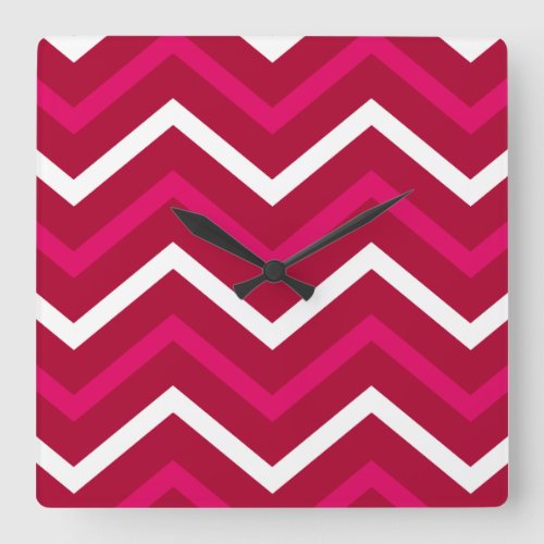 Retro Hot Pink Red White Chevron Pattern ZigZag Square Wall Clock