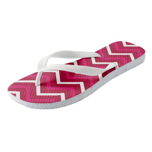 Retro Hot Pink Red White Chevron  Zigzag Pattern Flip Flops