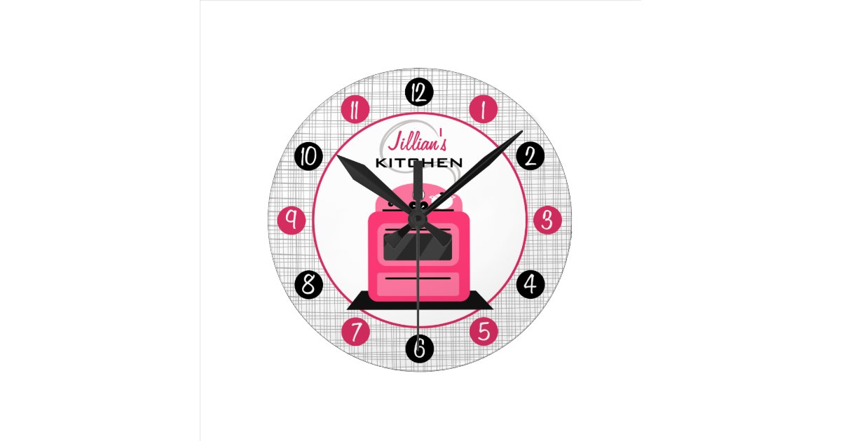 Retro Hot Pink Stove Personalized Kitchen Clock Zazzle Com